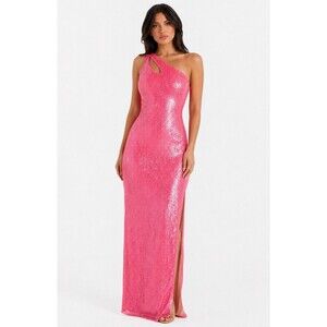 Aidan Mattox Pink Sequin One Shoulder Maxi Dress Glam Formal Prom Wedding Guest